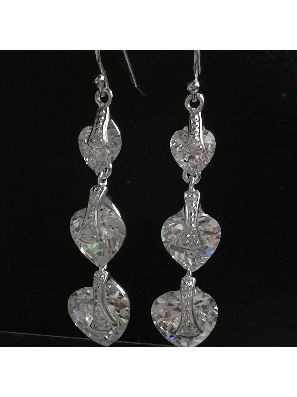 Sterling silver cz Hearts drop dangle earrings 🆕